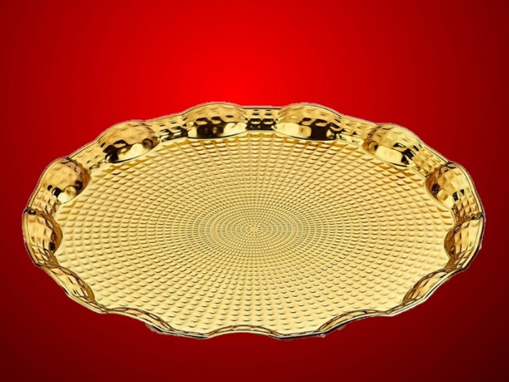 306A Büyük Bombeli Tepsi Altın (30 cm )